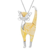 00166577 C W Sellors Sterling Silver Amber Large Cat Necklace, P3346. 