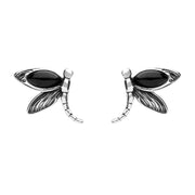 00167677 C W Sellors Sterling Silver Whitby Jet Dragonfly Stud Earrings, E2432.
