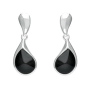 00167686 C W Sellors Sterling Silver Whitby Jet Curved Pear Drop Earrings, E2434