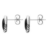 Sterling Silver Whitby Jet Diamond Rope Bottom Stud Earrings E2505