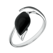 00177580 C W Sellors Sterling Silver Whitby Jet Pear Wave Shank Ring R1209