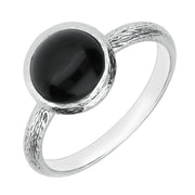Sterling Silver Whitby Jet Round Solid Edge Ring R1210