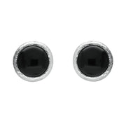 Sterling Silver Whitby Jet Round Solid Edge Earrings E2510