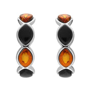 Sterling Silver Whitby Jet Amber Marquise Four Stone Curved Stud Earrings E2512