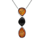 Sterling Silver Whitby Jet Amber Three Stone Pear Twist Necklace P3488
