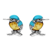 00177933 W Hamond Sterling Silver Amber Turquoise Kingfisher Stud Earrings E2523