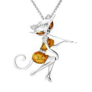 Sterling Silver Amber Cubic Zirconia Small Lady Cat Necklace P3505