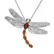 Sterling Silver Amber Dragonfly Necklace P3507