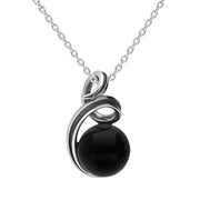 00178884 Sterling Silver Whitby Jet Round Stone Open Loop Top Necklace P3515.