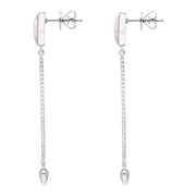 Sterling Silver Pink Mother Of Pearl Lineaire Long Drop Stud Earrings. E2240.