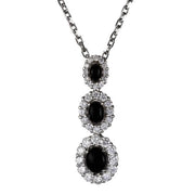 18ct White Gold Diamond and Whitby Jet 3 Stone Cluster Necklace P1791