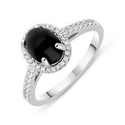 18ct White Gold Whitby Jet Diamond Oval Pave Shoulder Ring, R1107