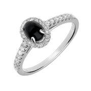 18ct White Gold Whitby Jet 0.22ct Diamond Oval Ring R1110
