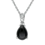 18ct White Gold Diamond and Whitby Jet Pear Necklace, P2199