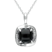 18ct White Gold Diamond and Whitby Jet Cushion Necklace P1840