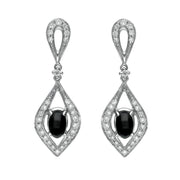 18ct White Gold Whitby Jet Diamond Open Curved Marquise Drop Earrings E1681
