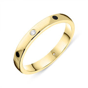 18ct Yellow Gold Whitby Jet Diamond 3mm Wedding Band Ring R1192_3