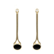 18ct Yellow Gold Whitby Jet and Diamond Long Drop Earrings, E641
