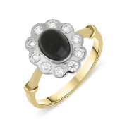 18ct Yellow Gold Whitby Jet Diamond Floral Cluster Ring, R308.