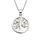 Yellow Gold Plated Sterling Silver Amber Small Round Tree of Life Necklace