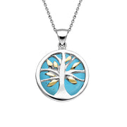 Yellow Gold Plated Sterling Silver Malachite Small Round Tree of Life Necklace, P3547