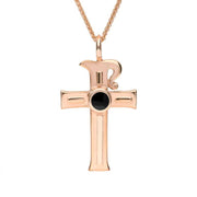 9ct Rose Gold Whitby Jet Celtic Cross Necklace P196
