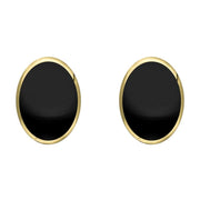 9ct Yellow Gold Whitby Jet Classic Large Oval Stud Earrings. E007.