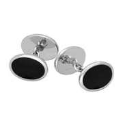 9ct Yellow Gold Whitby Jet Framed Oval Cufflinks, CL143.