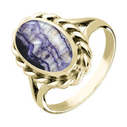 9ct Yellow Gold Blue John Heavy Oval Rope Edge Ring, R177