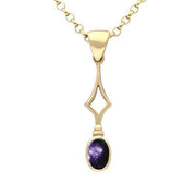 9ct Yellow Gold Blue John Oval Drop Necklace. P166.