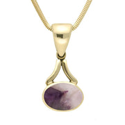 9ct Yellow Gold Blue John Oval Long Drop Necklace, P384