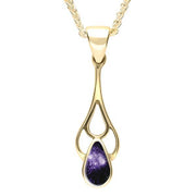 9ct Yellow Gold Blue John Pear Spoon Necklace. P162.