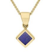 9ct Yellow Gold Lapis Lazuli Dinky Square Necklace, P327.