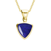 9ct Yellow Gold Lapis Lazuli Small Curved Triangle Necklace. P323.