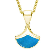 9ct Yellow Gold Turquoise Fan Shaped Necklace. P387.
