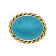 9ct Yellow Gold Turquoise Large Rope Twist Edge Brooch M181