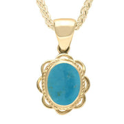 9ct Yellow Gold Turquoise Rope Oval Frill Necklace. P007.