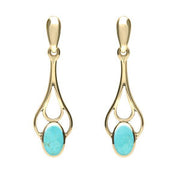 9ct Yellow Gold Turquoise Spoon Drop Earrings. E138.