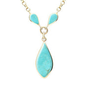 9ct Yellow Gold Turquoise Three Stone Pear Necklace. N240.