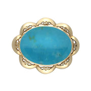 9ct Yellow Gold Turquoise Oval Scalloped Edge Brooch, M054