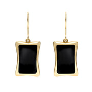 9ct Yellow Gold Whitby Jet Abstract Oblong Hook Drop Earrings E1286.