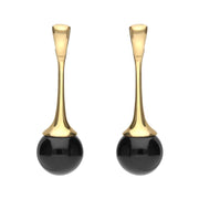 9ct Yellow Gold Whitby Jet Bead Trumpet Drop Earrings E285