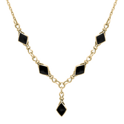9ct Yellow Gold Whitby Jet Diamond Shaped Necklace. n186.