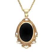 9ct Yellow Gold Whitby Jet Edwardian Oval Drop Necklace P090