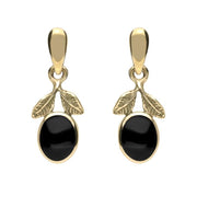 9ct Yellow Gold Whitby Jet Leaf Drop Earrings E025