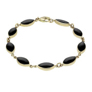 9ct Yellow Gold Whitby Jet Marquise Bracelet. B184.