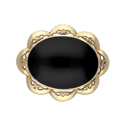 9ct Yellow Gold Whitby Jet Oval Scalloped Edge Brooch M054