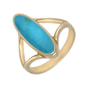 9ct Yellow Gold Turquoise Oval Split Shank Ring, R004