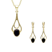 9ct Yellow Gold Whitby Jet Oval Spoon Two Piece Set, 049