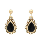 9ct Yellow Gold Whitby Jet Pear Rope Frill Drop Earrings E161